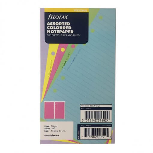 Filofax navulling organizer personal value pack gekleurd gelinieerd en blanco papier