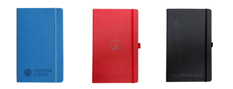 Notitieboek met logo zwart blauw rood