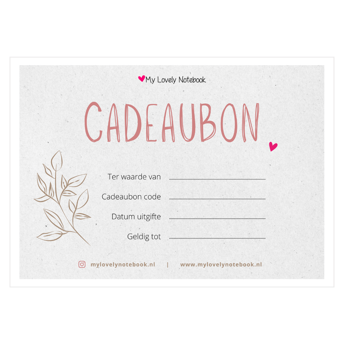 Cadeaubonnen - My Lovely Notebook