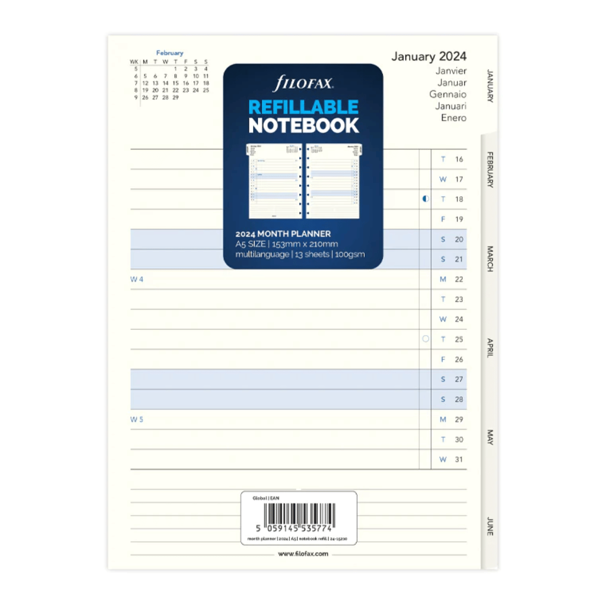 Refillable Notebook Year Planner Refill - A5 2024 Multilanguage