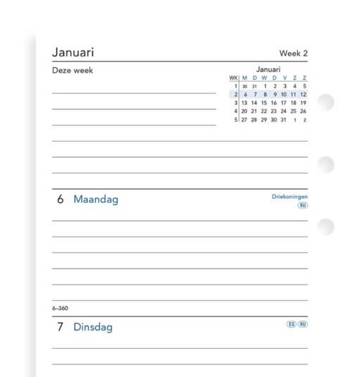 Filofax navulling organizer personal - Week op twee pagina's jaarvulling 2021 (lijntjes)