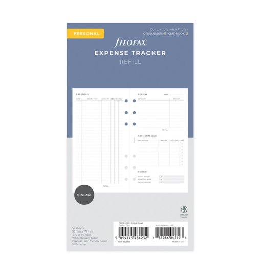 Filofax navulling organizer Personal Expense Tracker