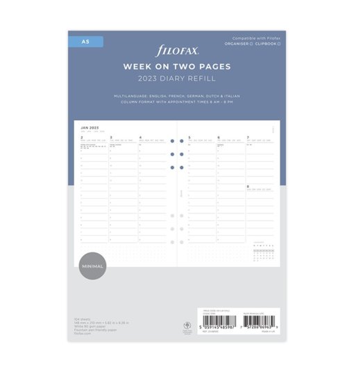 Filofax navulling organizer A5 - Week on two pages diary 2023 Minimal
