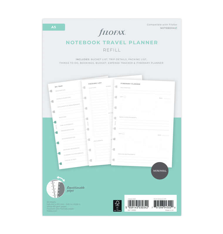 Filofax Notitieboek navulling A5 Travel Planner
