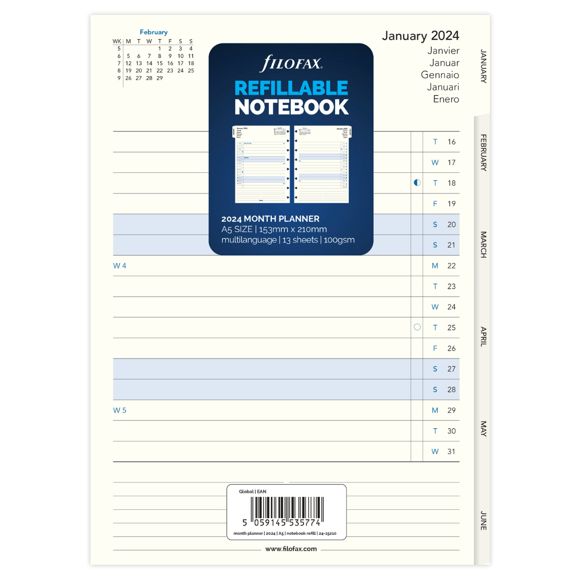 24-15210 - NOTEB REFILL A5 MONTH PLANNER 2024