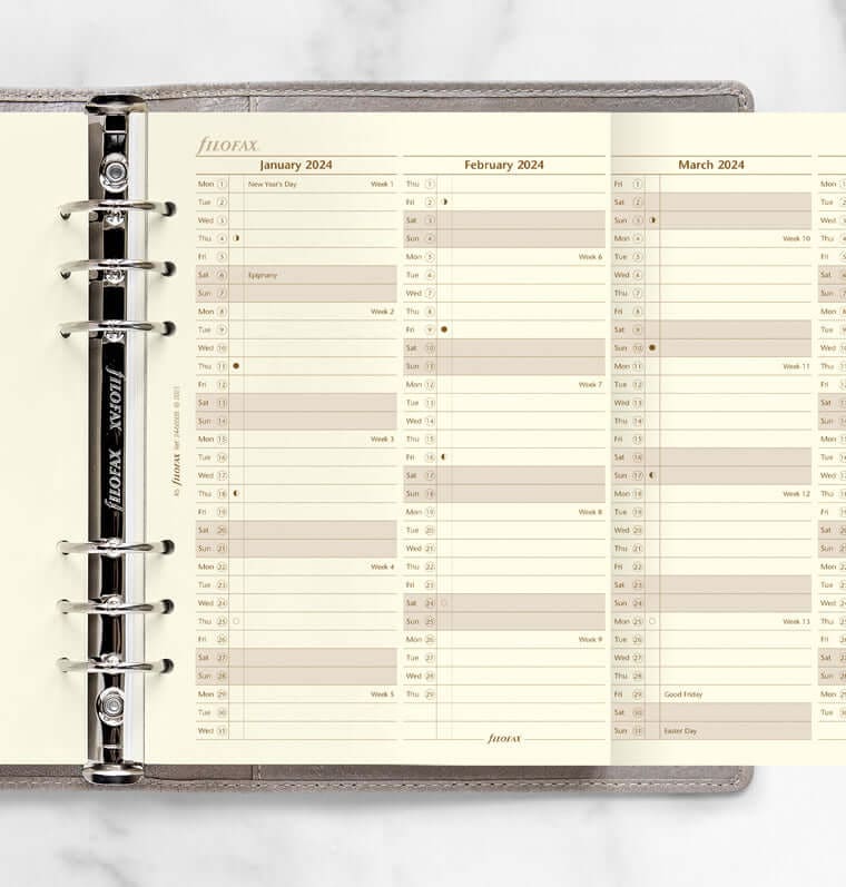 Filofax navulling organizer A5 Year Planner Cotton Cream 2024