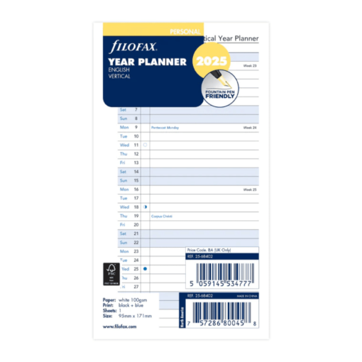 Vertical Year Planner - Personal 2025 English