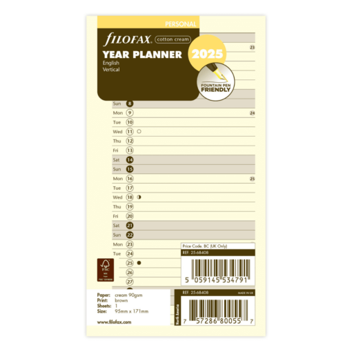 Filofax navulling Personal 2025 Cotton Cream vertical
