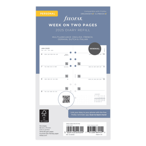 Filofax navulling Personal 2025 minimal