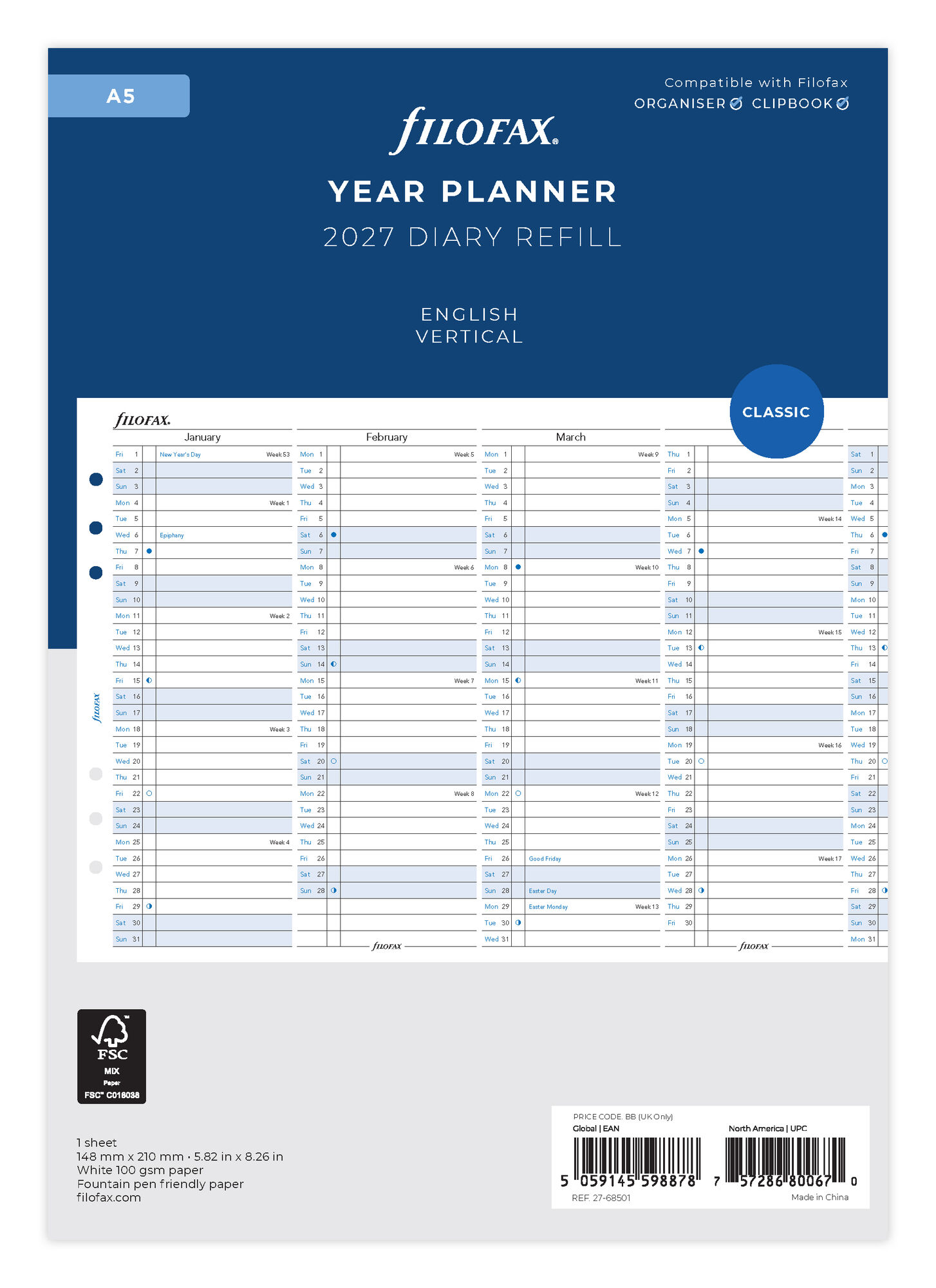 Filofax 2027 Refill 27-68501_A5_year planner_packaging