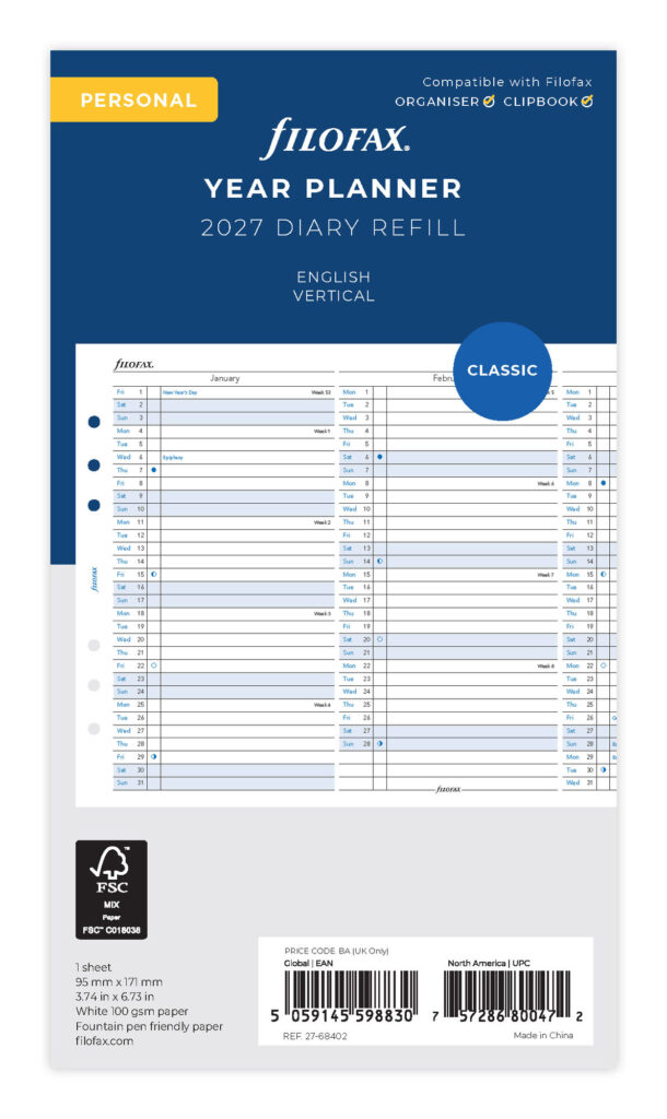 Organizer Personal Year Planner Vertical 2027 | Kopen Filofax